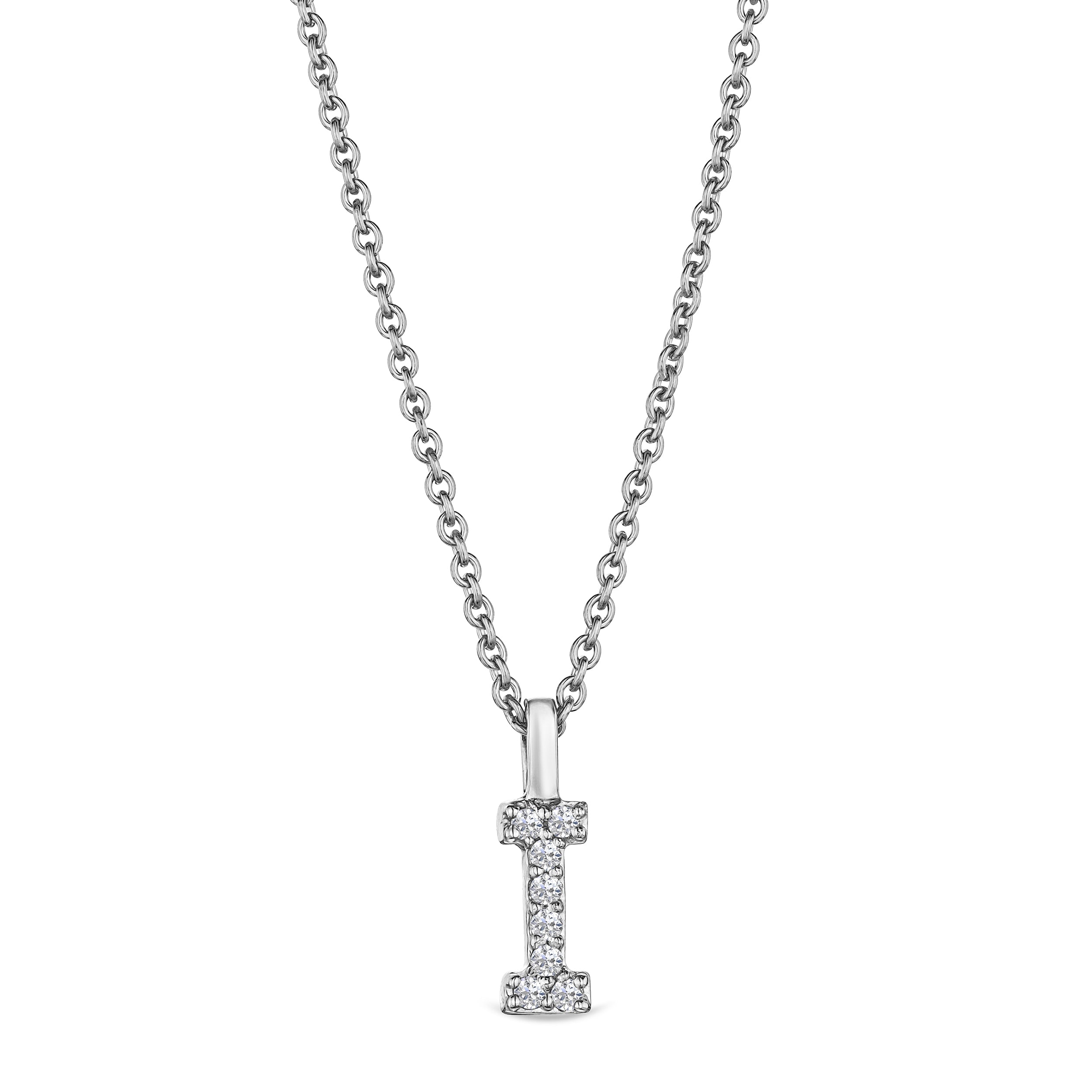 Love Letter Initial I Lab Diamond Necklace set in 9K White Gold